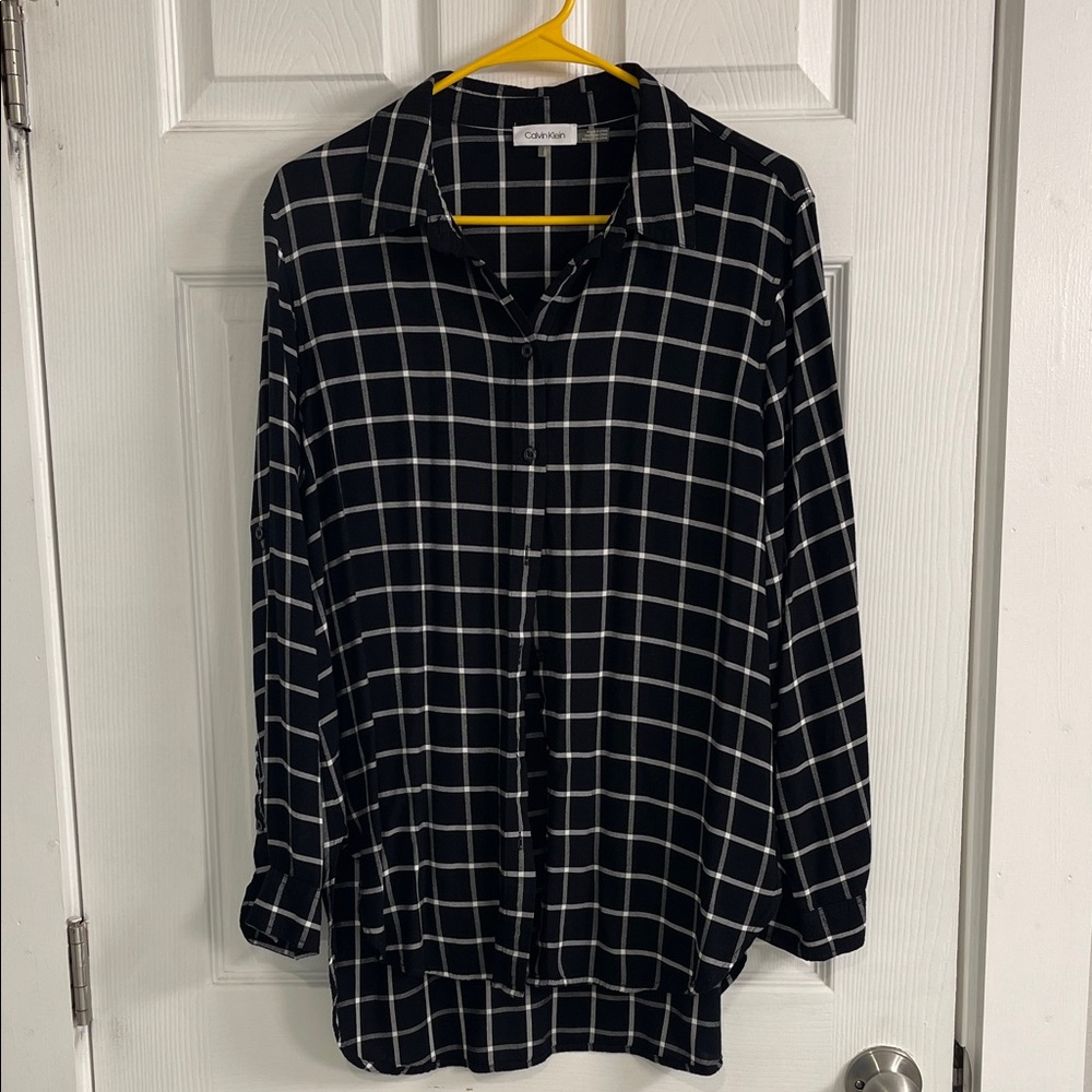 Calvin Klein Black and White Checkered Button Down Shirt
